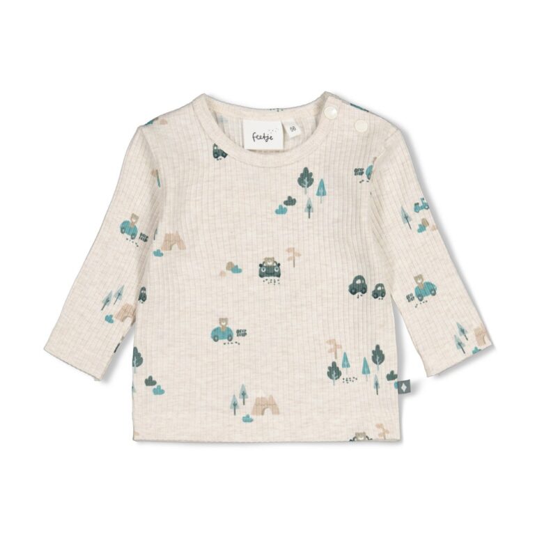 t shirt manches longues côtelé imprimé écru chiné