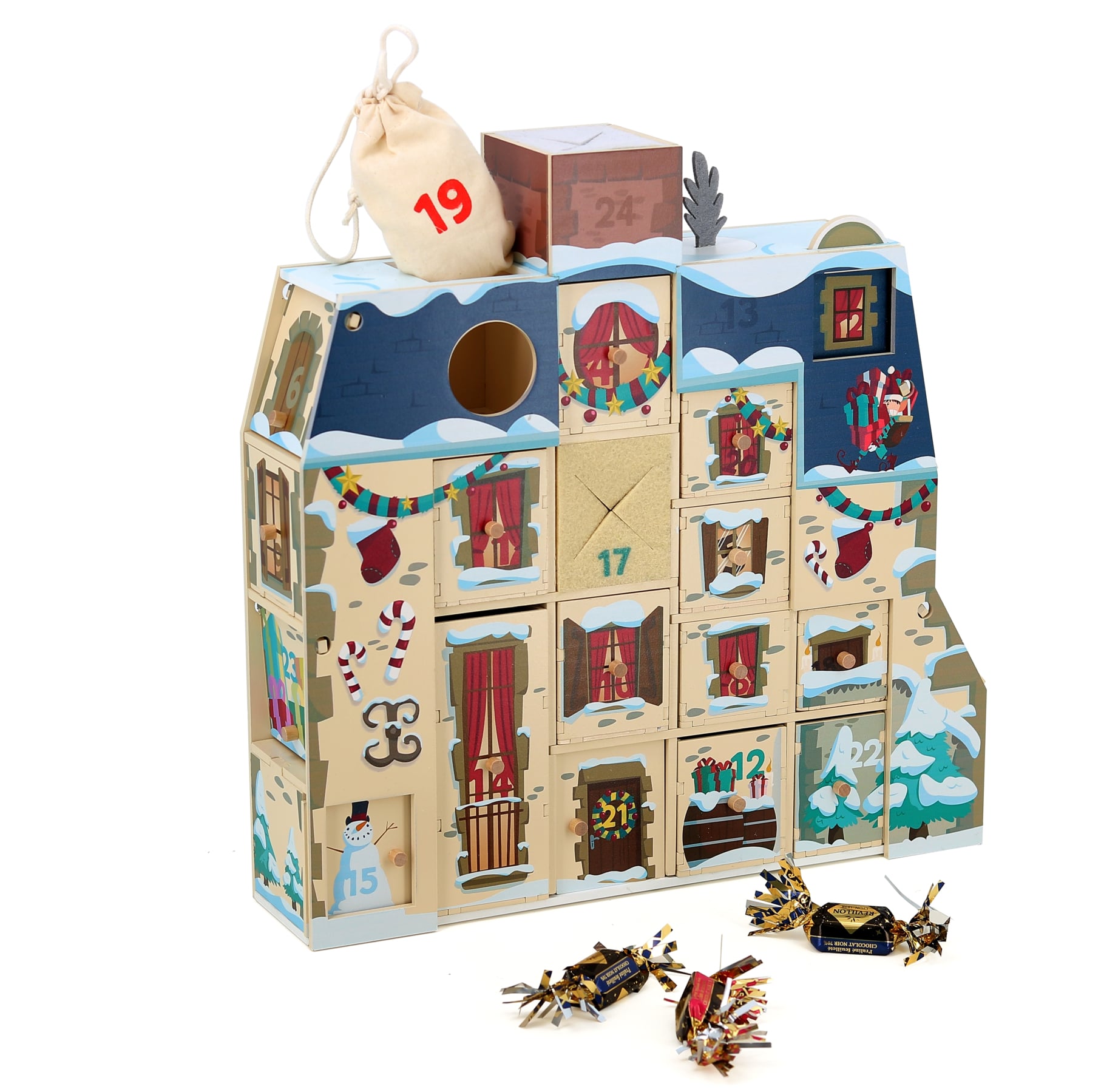 calendrier de l’avent en bois maison à remplir