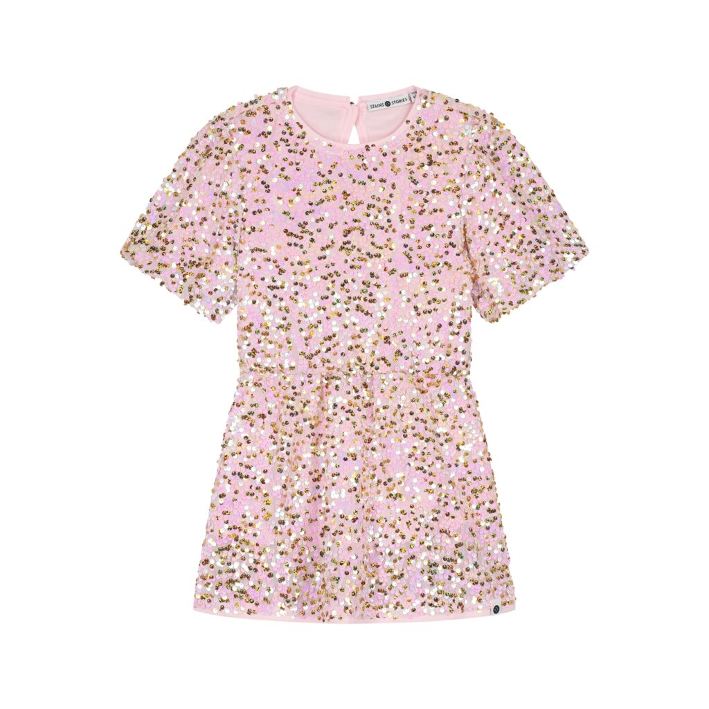 Robe manches courtes fille Rose poudré — vue principale