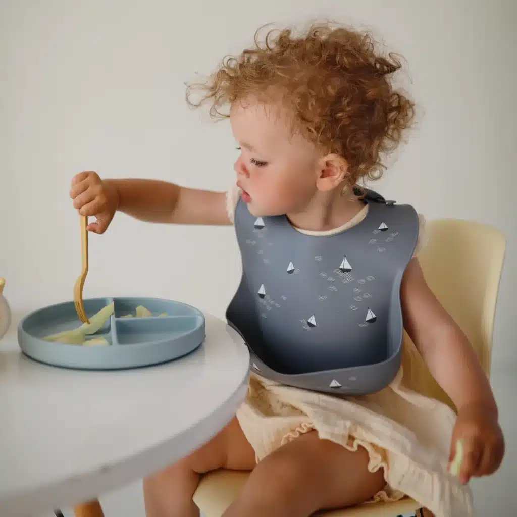 assiette à ventouse en silicone bleu