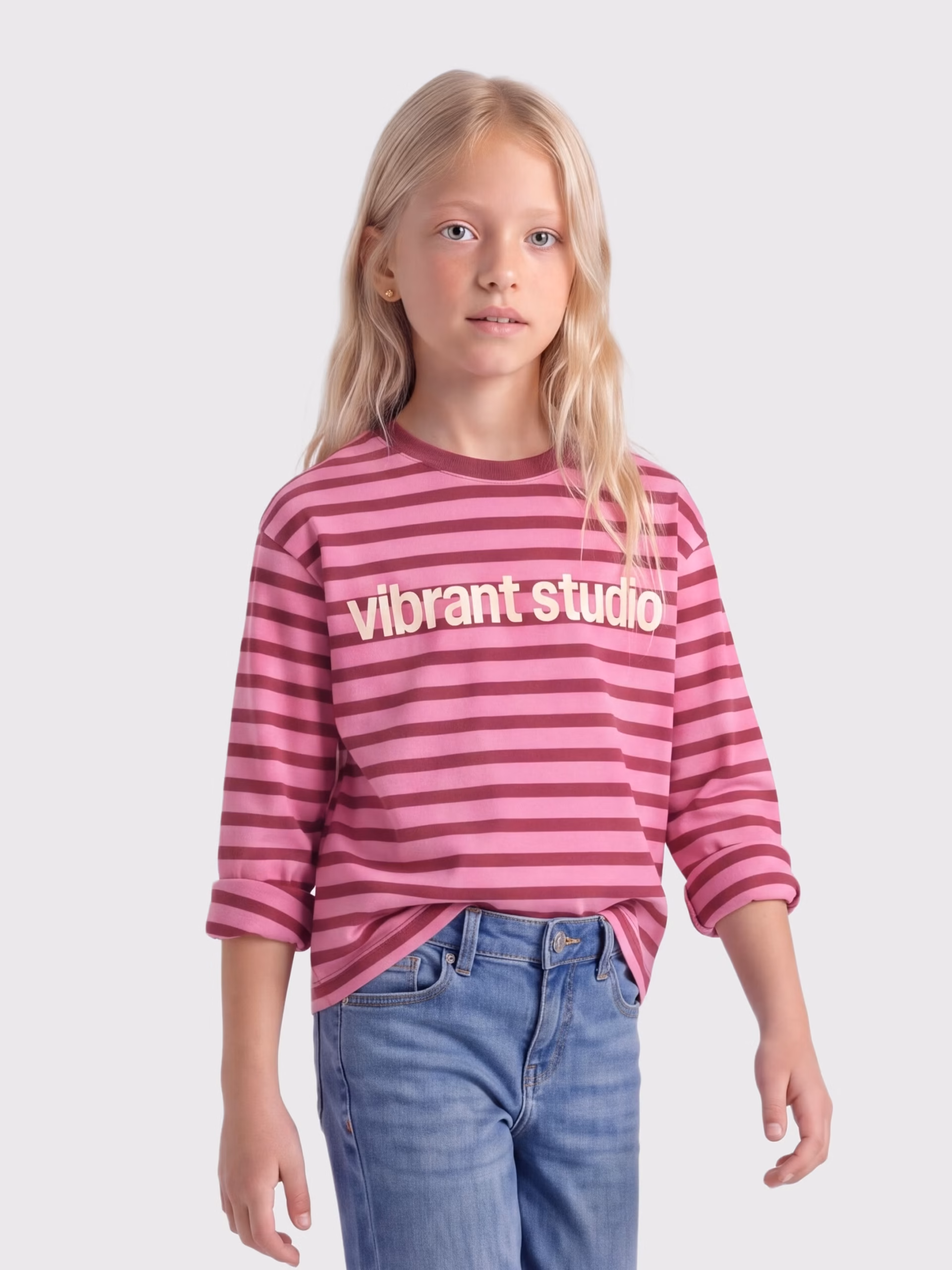 t shirt lm ligné rose et rouge vibrant studio