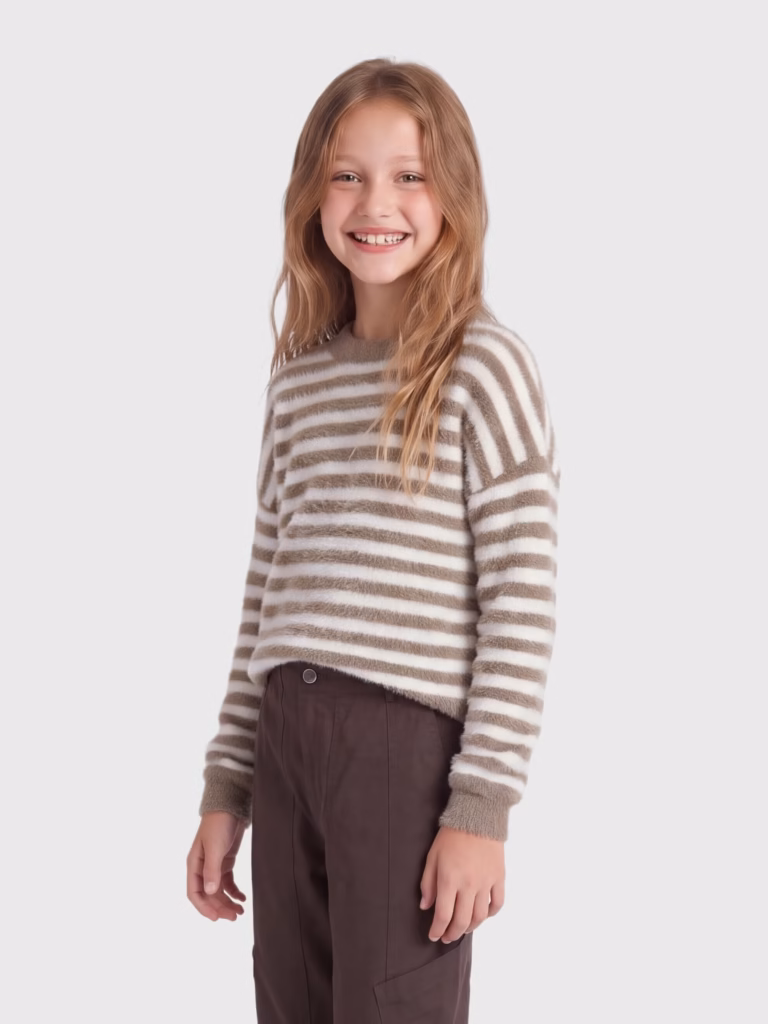 pull ligné beige et écru