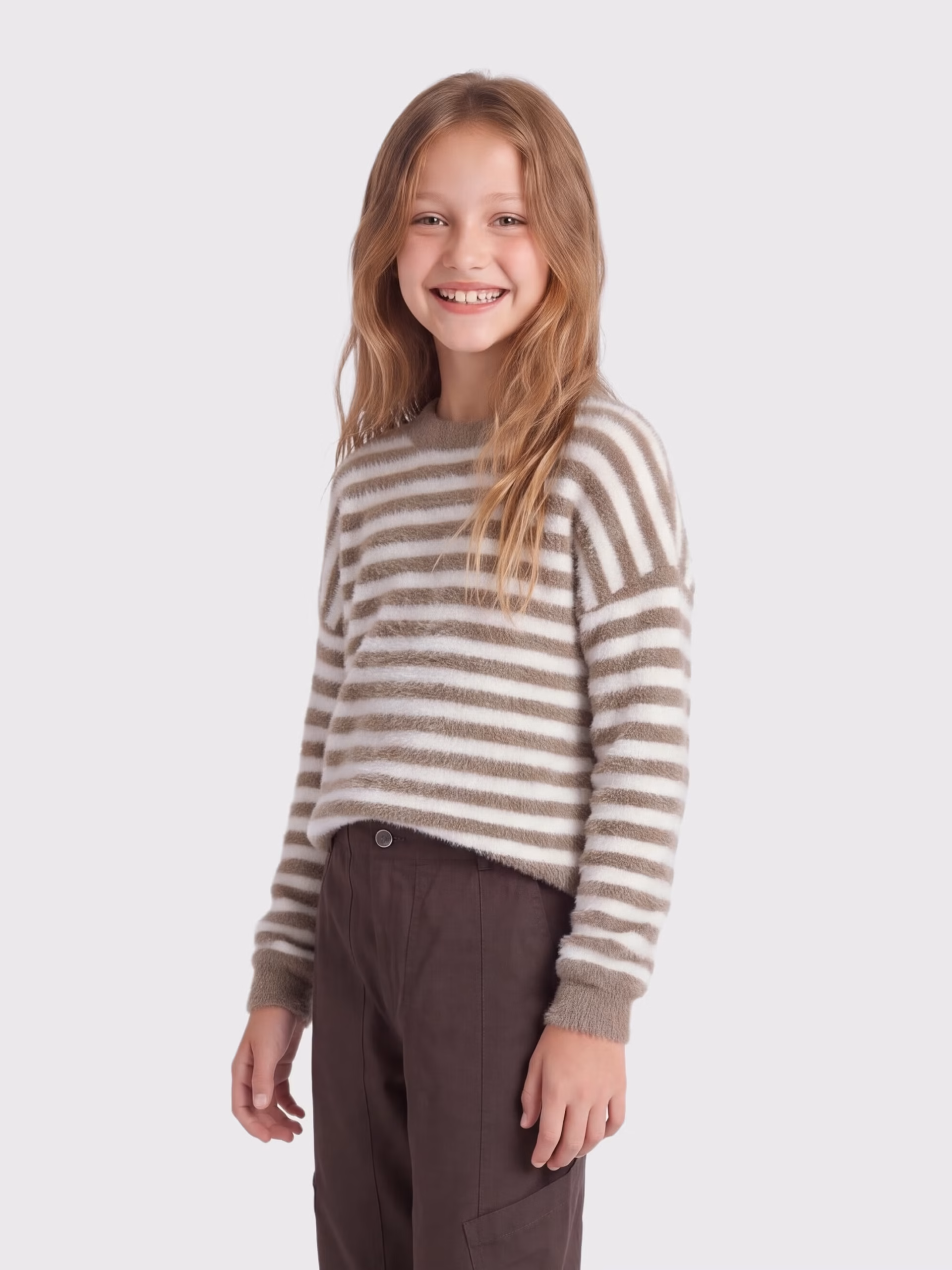 pull ligné beige et écru