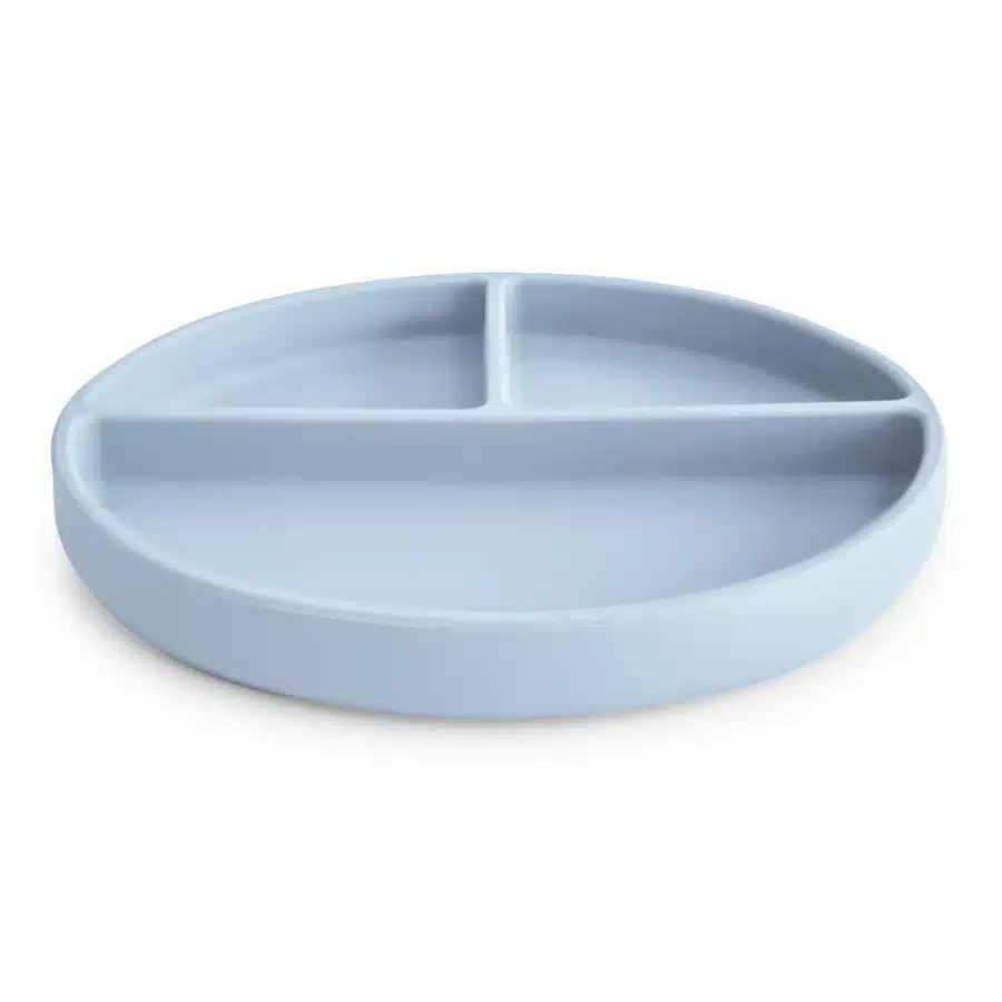 assiette à ventouse en silicone bleu