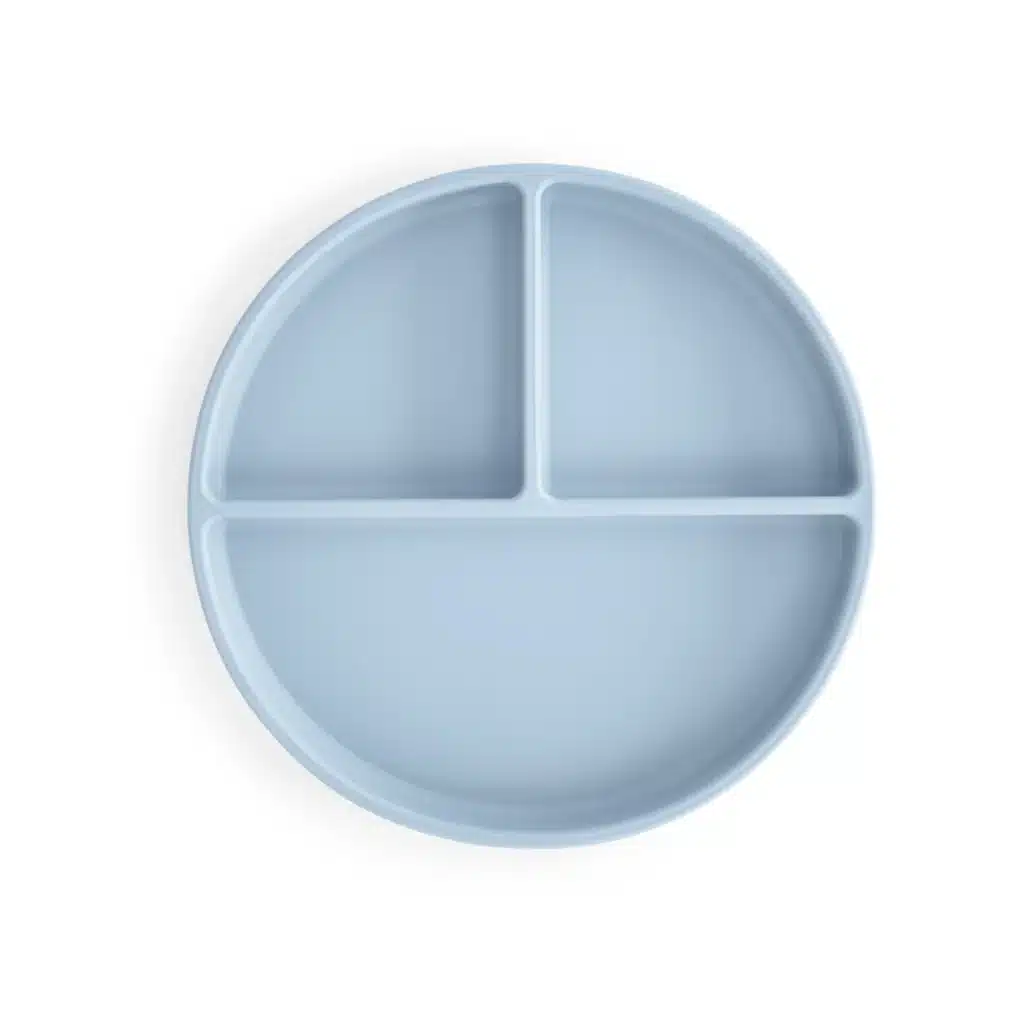 assiette à ventouse en silicone bleu