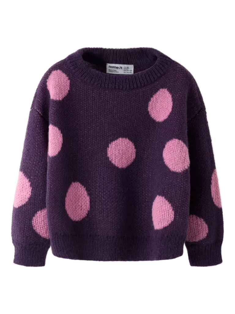 pull mauve ronds rose