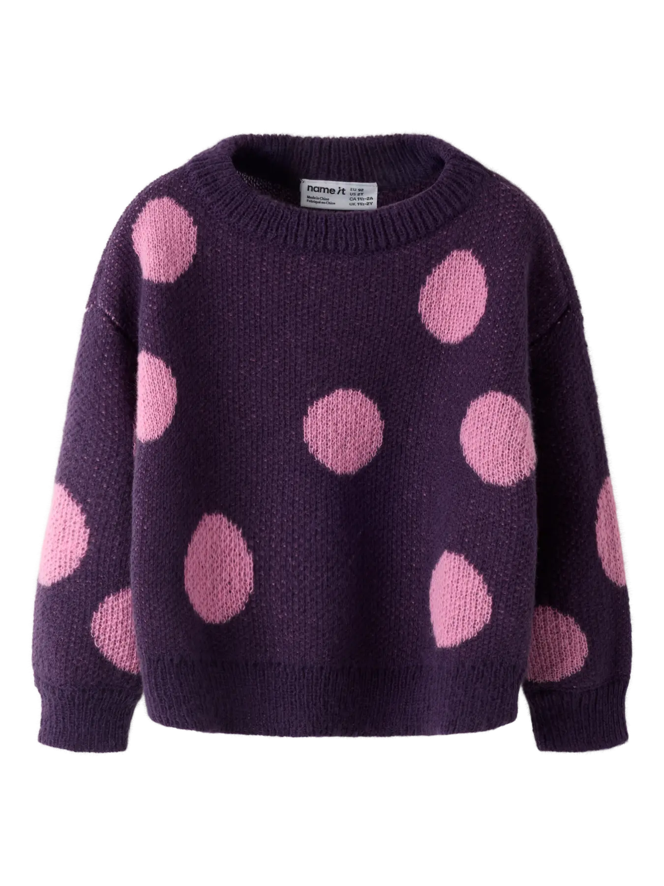 pull mauve ronds rose