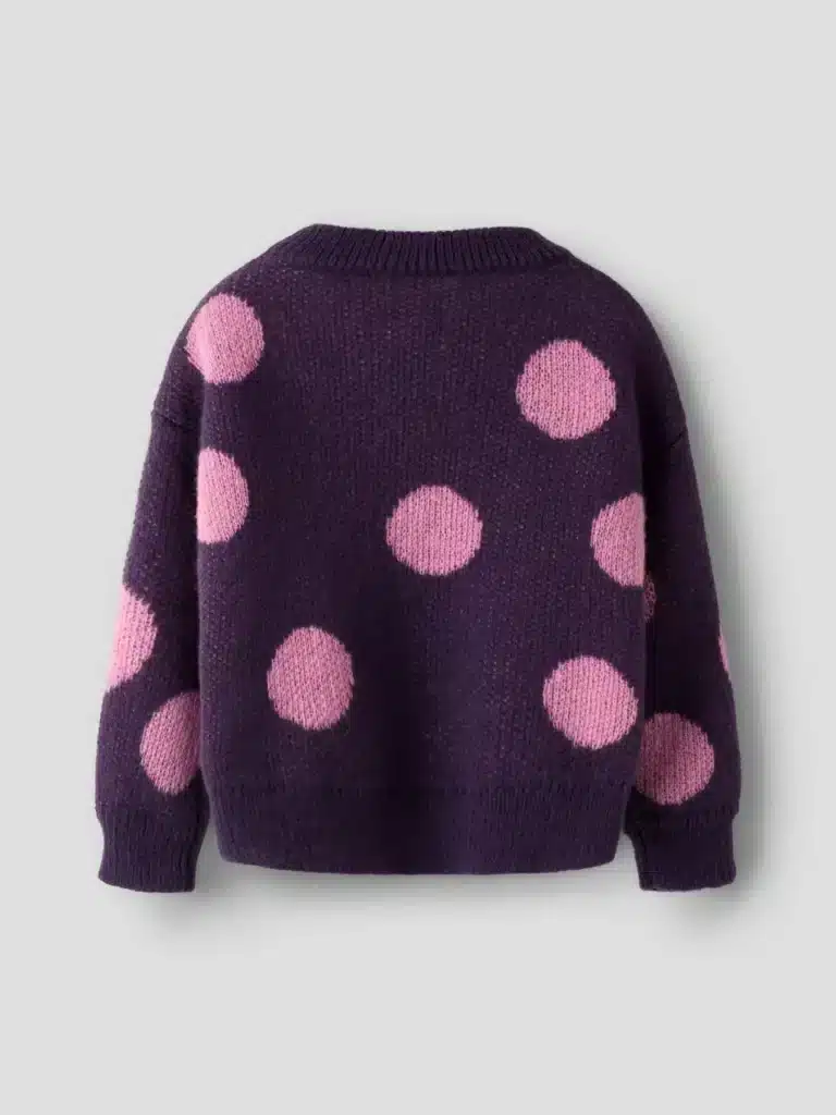 pull mauve ronds rose